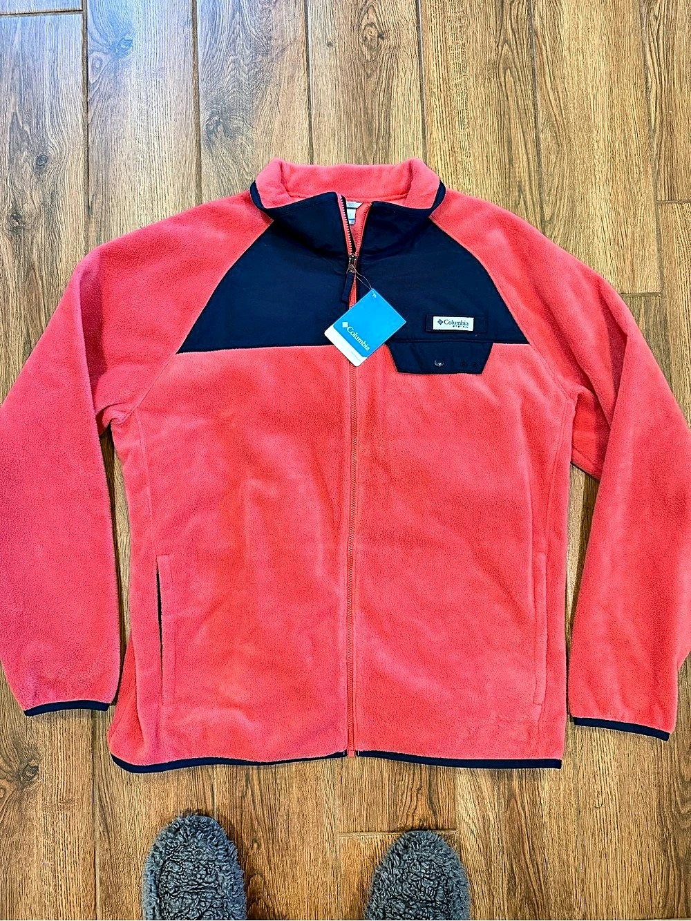 Columbia full zip Fleece Jacket salmon & Blue Men's XL NWT